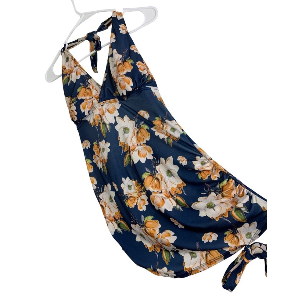 Savi Mom Maternity Floral Tankini Swimsuit Halter Rushing Small REE10506 GUC